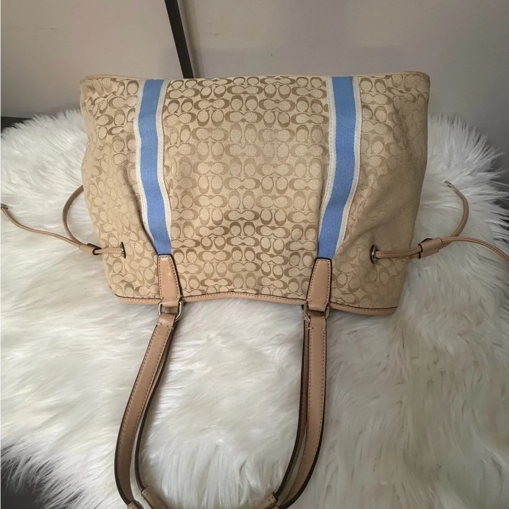 Coach Tan and Blue Shoulder Bag#F26130
